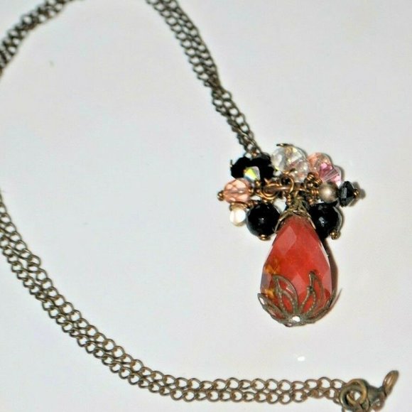 Faceted Cherry Quartz Necklace Crystal Cluster - Picture 3 of 9
